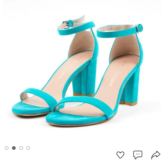 COPY - Stuart Weitzman 75 Nudistcurve Suede Block Heel Sandals in Turquoise- wo… - Picture 1 of 11